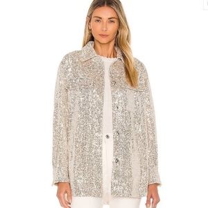 BB DAKOTA BY STEVE MADDEN Glitter Sweet Sequin Jacket in Metallic Silver Size L